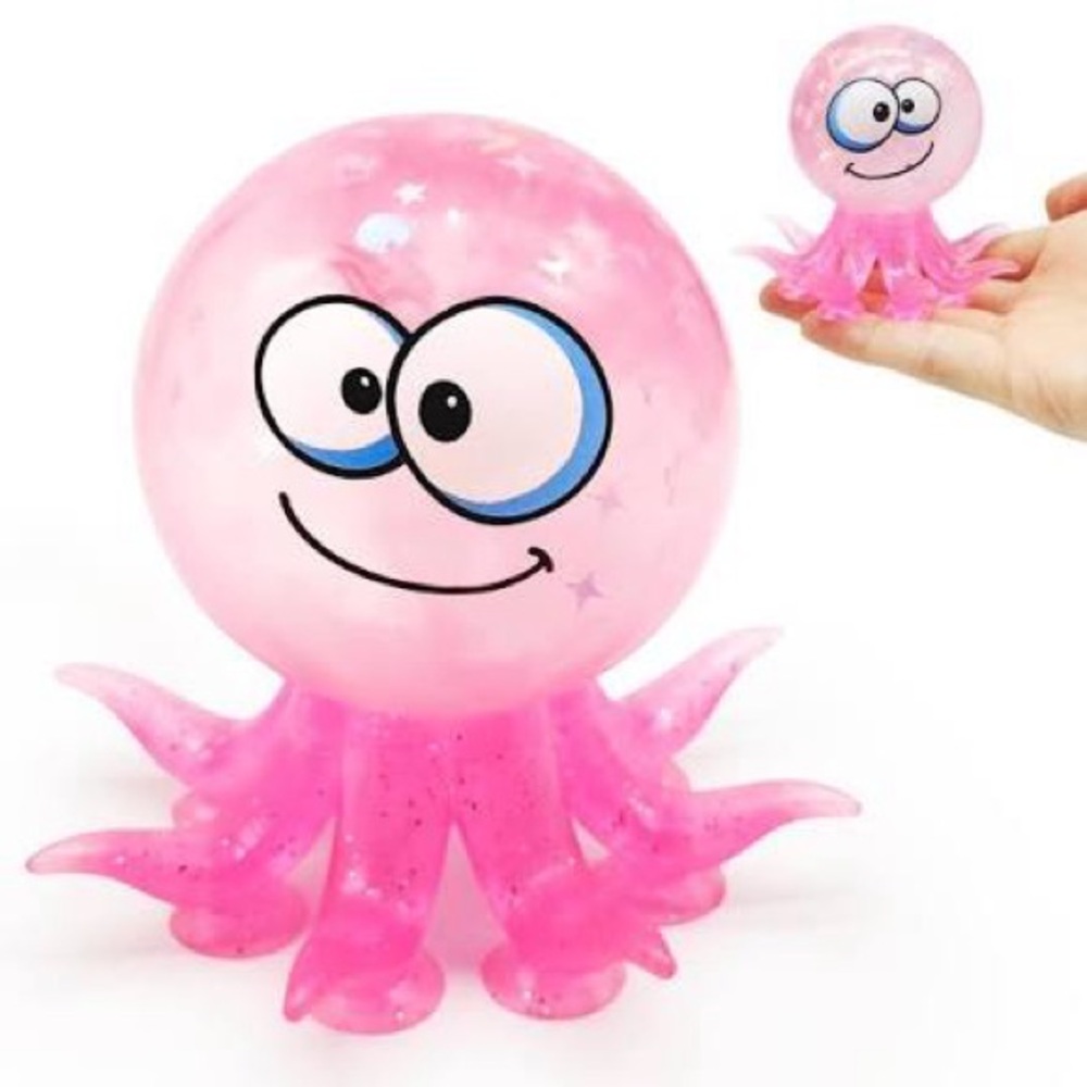 Glitter Squishy Suction Cup Octopus Toy - Pink - Brand New